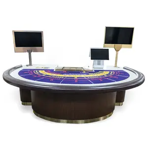 Professional Luxurious Casino Table Baccarat Poker Play Table With Gold Copper Dealer Tray