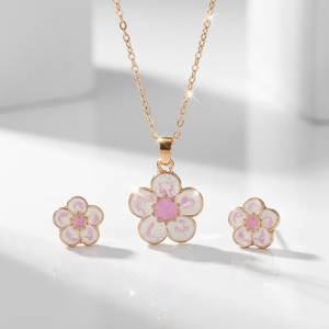 Niedliches Vergoldetes Legierungs-Diamant-Modeschmuckset für Kinder - Partygeschenk Blumen-Halskette & Ohrstecker - Product Image 1