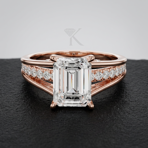 Emerald Cut E VVS2 IGI Certified Lab Grown Filled Diamond Luxury Unisex Engagement <b>Ring</b> 14k Solid Gold Triple Split Shank 8.51mm - Product Image 3