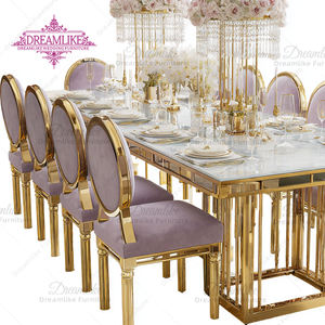 Mesa de Comedor de Acero Inoxidable de Estilo Moderno con Cubierta de Vidrio para Uso en Exteriores, Hoteles, Bodas y Eventos - Product Image 3