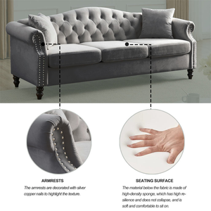 Sofá Chesterfield de Terciopelo Acolchado de 3 <span class=keywords><strong>Plazas</strong></span>, Estilo Mid-Century, Personalizable, de Lujo, para Sala de Estar u Hotel - Product Image 5