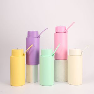 water bottle stainless steel 1000ml bpa-free Hidden <b>straw</b> lid silicone carry strap 304 stainless steel water bottle 1 litre - Product Image 1