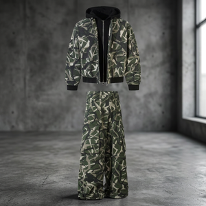 Ensemble veste à capuche camouflage et pantalon cargo pour homme, vêtements d'extérieur décontractés d'automne, style tissé en polyester imprimé - Product Image 3