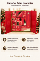 Emballage de l'avent pliable rouge, 24 compartiments, impression dorée, ruban en satin, boîte cadeau de calendrier de l'avent réutilisable pour les fêtes
