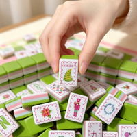 Set Mahjong Amerika Mewah untuk Pesta Natal, Koleksi Alas Hijau, Grosir, Permainan Liburan Musim Dingin, Pasokan Ubin Mahjong Hijau