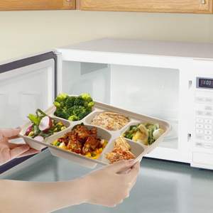 Vassoio pranzo della scuola bagassa personalizzato eco-friendly 6 vano piatti di carta per canna da zucchero usa e getta - Product Image 6