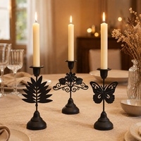 Porte-bougie en fer forgé avec motif de papillon et de feuille, décoration de table