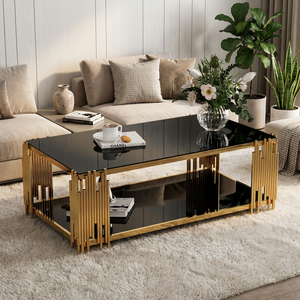 Small CBM Fast Delivery Midcentury Golden Stainless Steel Frame Tempered <strong>Glass</strong> Top Storage <strong>Coffee</strong> <strong>Table</strong> for Living Room - Product Image 5