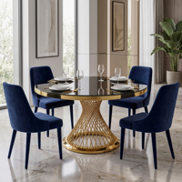 Mesa redonda de lujo con pedestal dorado tejido, tapa de cristal para hotel, banquete, boda, evento, restaurante
