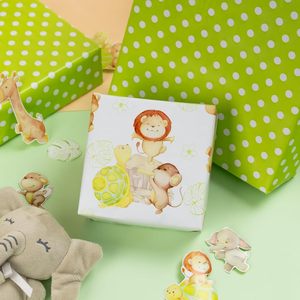 Rollo de Papel de Regalo Jumbo para Baby Shower, Reversible, con Diseño de Animales de Safari Verdes y Puntos, 81.8 Pies Cuadrados - Product Image 6