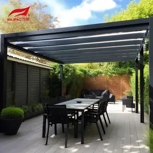 SUNC Modern Pergola Retractable Roof Louvered Patio Waterproof Bioclimatic Electric Louvered Pergola Aluminium Outdoor