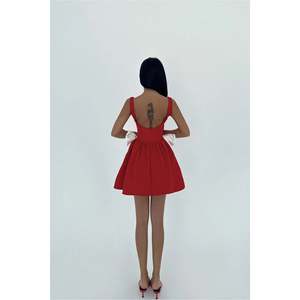 Robe de cocktail mini rouge Nellie avec détail nœud élégant - Product Image 1