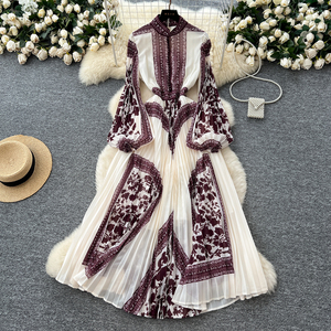 Maxi abito con stampa digitale floreale retrò per la primavera senza sforzo plissettato Maxi abito per donna Libya <span class=keywords><strong>turchia</strong></span> Kazakhstan abiti - Product Image 4