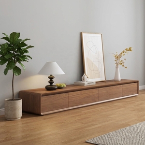 Modern Luxury Walnut <strong>Floating</strong> <strong>TV</strong> <strong>Unit</strong> for Living Room, <strong>TV</strong> <strong>Unit</strong> and Coffee Table Set, Wall Mounted Media Cabinet OEM Customizable - Product Image 2