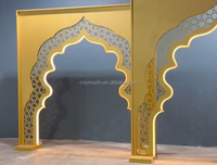 Arche de mariage en métal doré avec éclairage LED, couleur café clair, pour événements arabes, support d'arche d'entrée, toile de fond