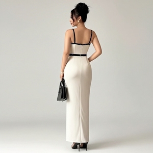 Robe longue fendue élégante et moderne pour femme, style <span class=keywords><strong>vintage</strong></span> européen et américain, décontractée, avec bretelles assorties, <span class=keywords><strong>collection</strong></span> 2026 - Product Image 2