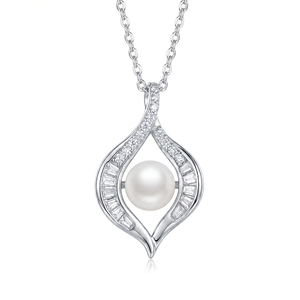 <b>Copper</b> Flame <b>Lantern</b> Baguette Round CZ Freshwater Pearl Pendant Necklace Exotic Curved Jewelry Gift for Women - Product Image 1