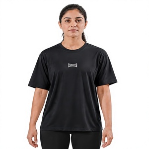 T-shirt décontracté sport pour femme, à manches courtes, en polyester et élasthanne, respirant, à séchage rapide, à carreaux, coupe ample, avec logo personnalisé - Product Image 1