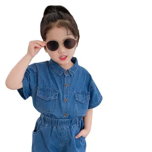 2022 New arrival summer kids outdoor jeans short shirt Suit cool toddler baby girls solid short tops + Shorts Denim sets