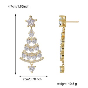 5A Zircon Luxury Stud Earrings Trendy Christmas Tree Design 14k PVD Gold Plated <b>Brass</b> Drop Earrings Fashionable Gift - Product Image 2