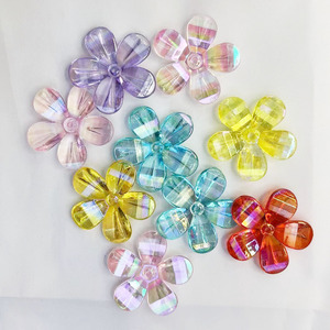 Acrylic Five Petal Flower Beads 30mm AB Color Transparent For Jewelry Making DIY Craft Bulk Loose Beads - Product Image 1