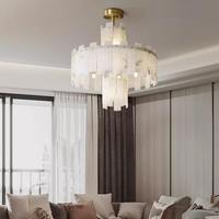 Lustre suspendu LED réglable en hauteur en albâtre, cuivre et marbre espagnol pour cuisine et salon