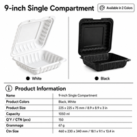 Boîte à hamburger jetable biodégradable noire en MFPP, pliable, pour emporter, emballage alimentaire en PP