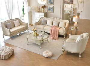 เฟอร์นิเจอร์โซฟาสีเบจแบบใหม่ เฟอร์นิเจอร์ห้องนั่งเล่น โซฟาโครงไม้โค้งดีไซน์หรูหราทันสมัย ชุดโซฟา 1+2+3 - Product Image 2