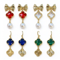 Anting-anting Daun Semanggi Empat Zirkon Kristal, Anting-anting Gantung, Perhiasan untuk Wanita, Hadiah Pesta Pernikahan