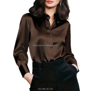 Spring/Summer Casual Fashion Plain Dyed <b>Blouse</b> Professional Breasted <b>Satin</b> Shirts Women's gold <b>Satin</b> <b>Blouse</b> Long Sleeve - Product Image 4