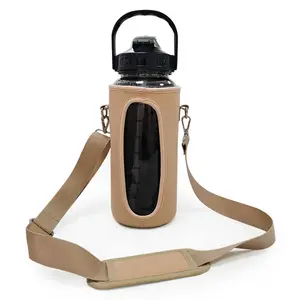 Portador de botellas con logotipo personalizado de alta calidad, funda de botella de neopreno, portabotellas de vidrio de agua aislado, cubre bolsa con correas