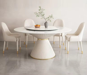 طاولة طعام عصرية فاخرة مستديرة من الرخام مع قرص دوار، طاولة طعام من الأردواز - Product Image 1