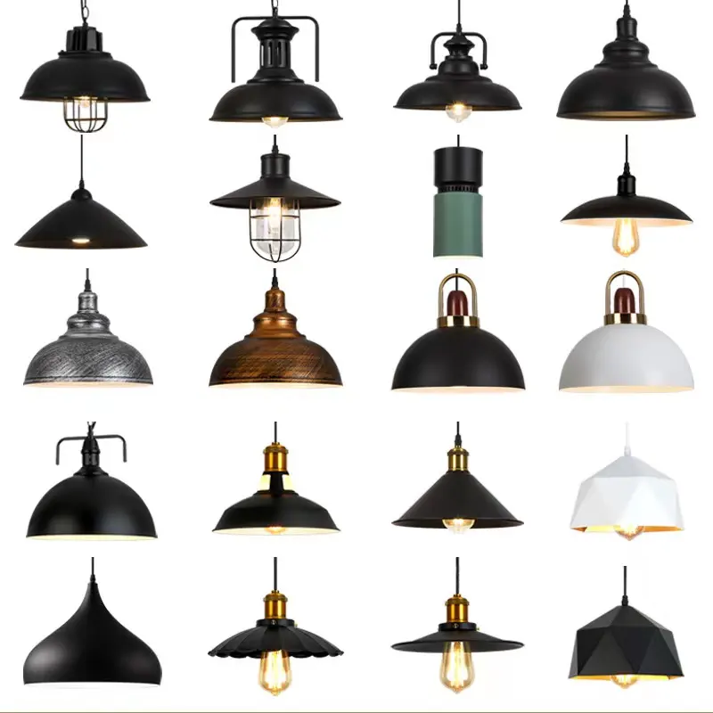 Iron Chandelier Light Industrial Pendant Lighting Hanging White Dome Black Large European Style Dark Jar Pendant Lights