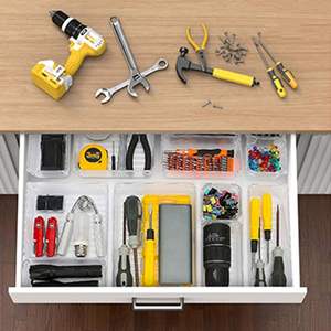 Juego de 7 bandejas organizadoras de cajones multifuncionales, apilables, transparentes, ligeras y ecológicas, en 4 tamaños, con separadores de plástico. - Product Image 4