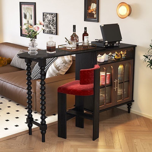 French Style Extendable Solid Wood Bar Counter With Storage Cabinet For Living Room Or Dining Area - Product Image 1