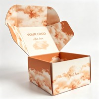 Boîte d'expédition personnalisée orange pour cadeaux, en carton ondulé, avec impression nuage, empilable et pliable, pour chapeaux et vêtements