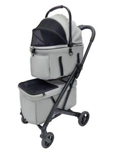 दो कुत्तों के लिए थोक पोर्टेबल आरामदायक रोलर दो हाथ फोल्डिंग हल्के एल्यूमीनियम 4-पहिया जुड़वां पालतू ट्रॉली - Product Image 4