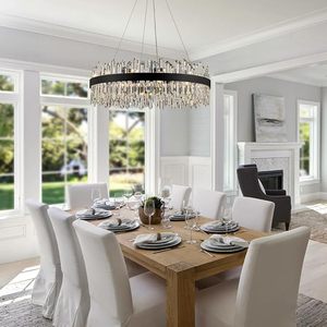 Black <strong>Rectangle</strong> K9 Crystal Chandeliers Hanging <strong>Ceiling</strong> <strong>Light</strong> Over Table Pendant <strong>Light</strong> Fixture for Dining Living Room Kitchen - Product Image 3