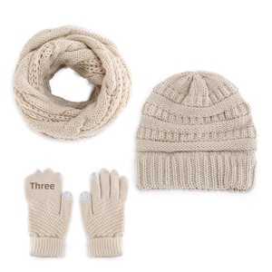 Adult Acrylic Three-piece Knitted Touchscreen <strong>Gloves</strong> Long Scarf Winter <strong>Hat</strong> <strong>Set</strong> with Shape Pattern - Product Image 4