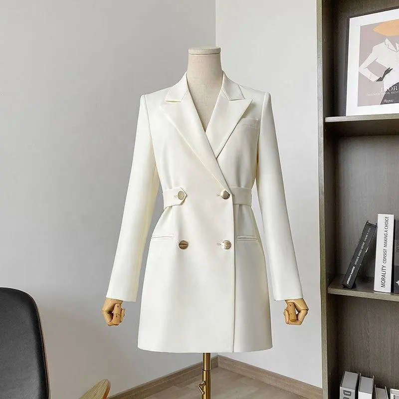 Spring Autumn New Women's Suit Jacket Solid Color Double Breasted Fashion Straight Suits Coat Business Casual Black Blazer