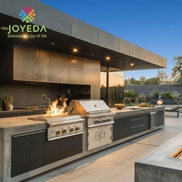 JOYEDA Armoires de cuisine extérieures modernes australiennes résistantes aux intempéries avec évier et robinet en acier inoxydable 304, crédence modulaire ignifuge
