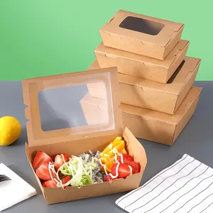 Üretici biyobozunur güvenli yiyecek kutusu kağıt kare tek kullanımlık salata kasesi dikdörtgen kutu