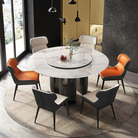 Table à manger ronde moderne avec plateau en pierre frittée et structure métallique réglable, 8 places, design luxueux, construction durable