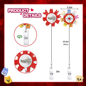 Bonito Portacredenciales Retráctil con Purpurina, Diseño Vaquero, Margarita y Cara Sonriente, Clip Retráctil para Identificación - Product Image 6