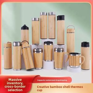 Mug à café en acier inoxydable 304 à double paroi avec couvercle en bambou personnalisé, 12/15/17 oz, thermos à vide, bouteille d'eau thermique avec poignée - Product Image 4