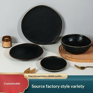 Black Xw Shadow Black Series <b>Light</b> Luxury Retro Hot Pot Barbecue Plate for Restaurant Cold Dish Fast Food Ceramic Tableware - Product Image 5