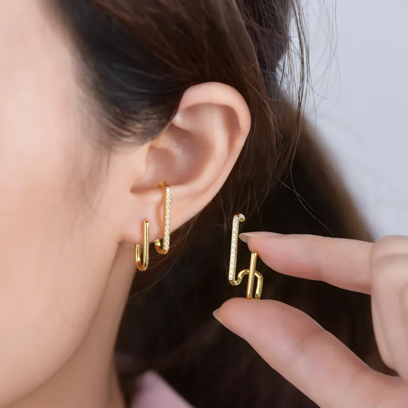 Pendientes geométricos de plata de ley S925 de moissanita de 1,2mm de diseño personalizado de fábrica de muchos años para mujer