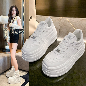 Women's 8cm Thick-Sole Small White Lace-Up Casual Shoes 2025 Spring Autumn Height-Increasing Student Board <strong>Tide</strong> - Product Image 1