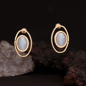 ต่างหูแฟชั่นทรงหยดน้ำ สแตนเลสสตีล 316L ชุบทอง PVD ดีไซน์รูปไข่ประดับเพชร - Product Image 3