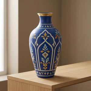 Vase de sol artisanal en bois de manguier tourné bleu, style Zouaq traditionnel de Marrakech, écologique, vente en gros Inde - Product Image 3